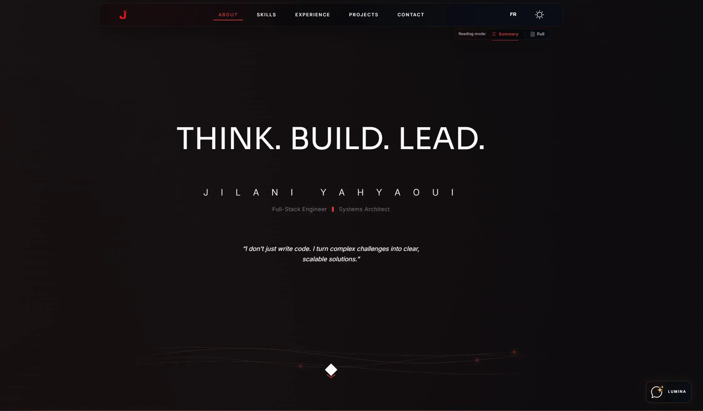 Dark mode hero section of the developer portfolio