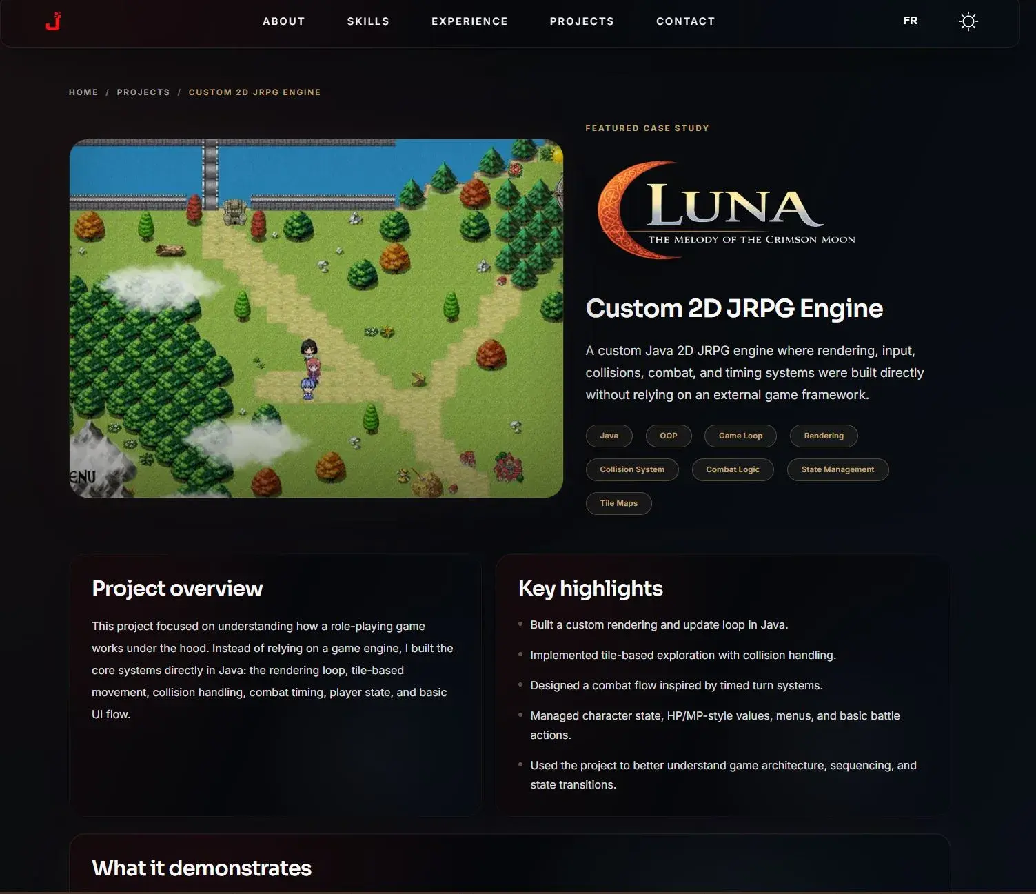 Dynamic project case study page in the portfolio