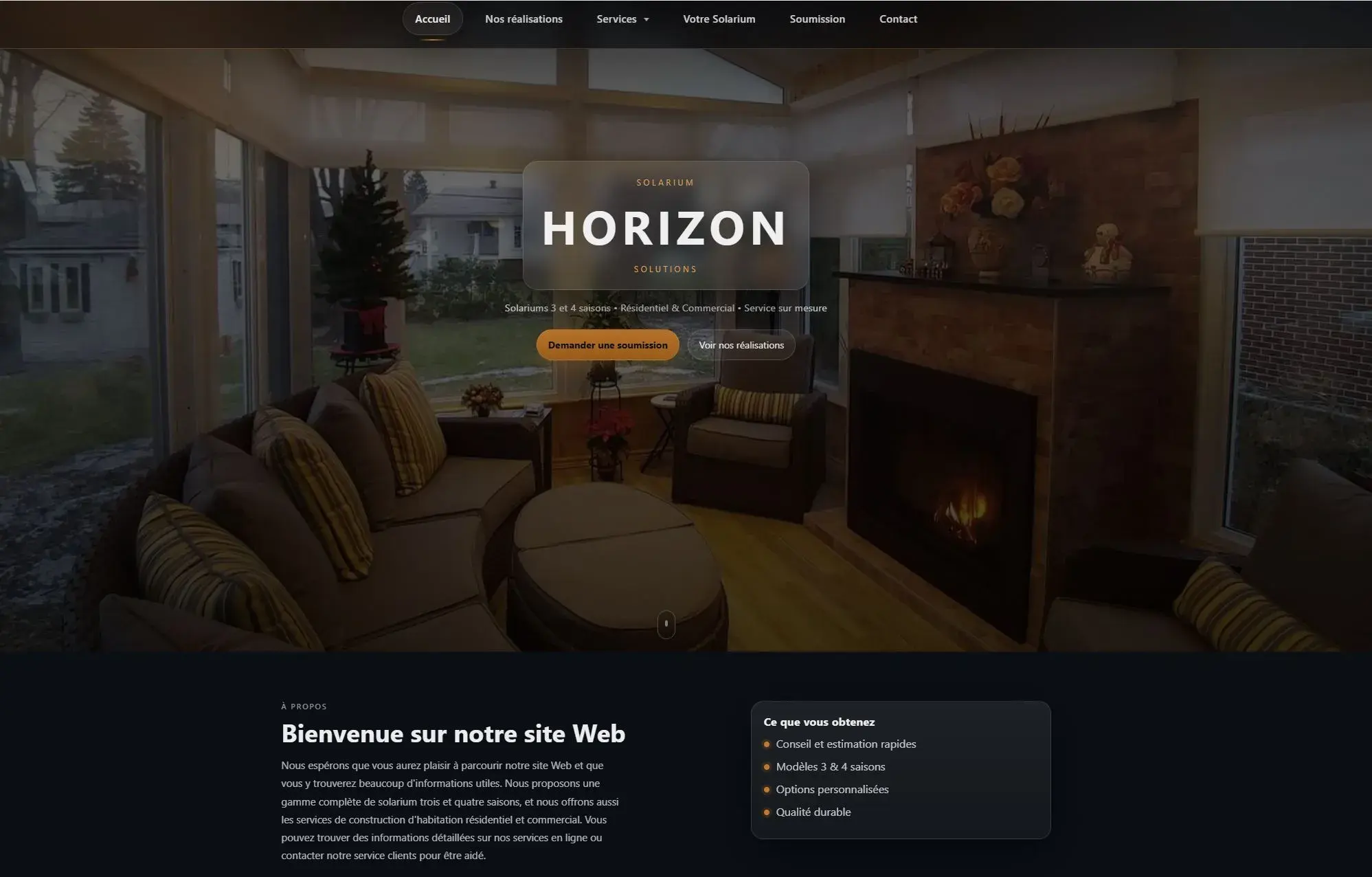 Solarium Horizon Solutions homepage screenshot